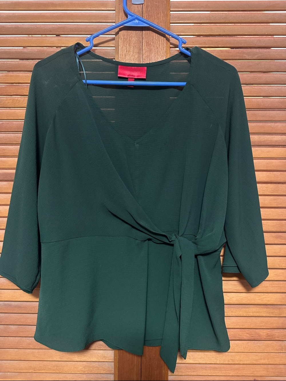 Jennifer Lopez Dark Green Wrap Blouse with Side Tie